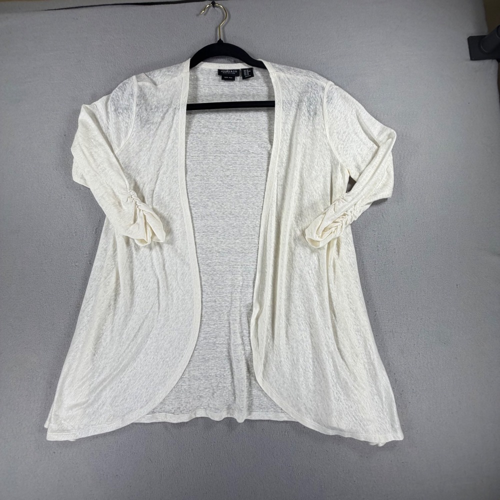 Jones & Co Women's XS White Linen Open Front Cardigan Lightweight Layering Top